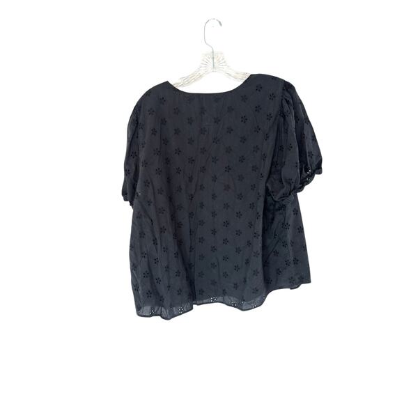 J.Crew Eyelet Button Front Shirt Black V-Neck Basic Short Sleeve Dressy Size XXL - Picture 8 of 12